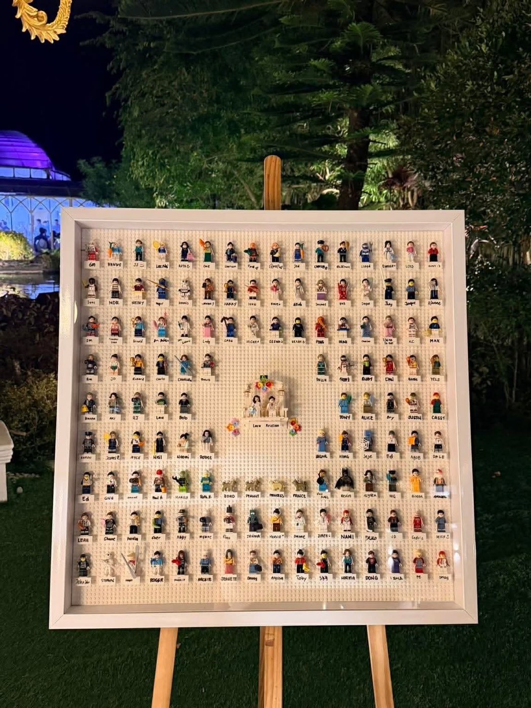 Minifigure guestbook frame on an easel